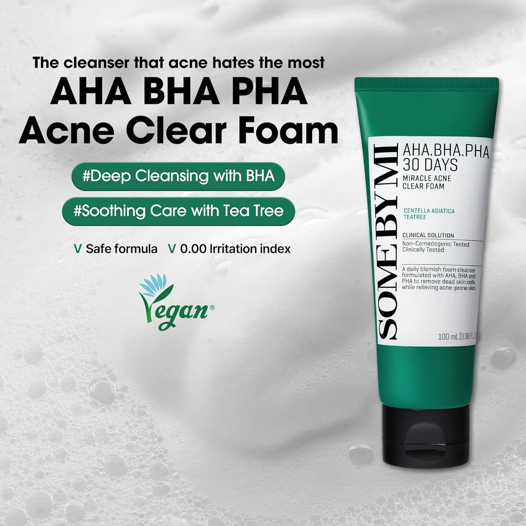 AHA BHA PHA 30 Days Miracle Acne Clear Foam – 3.38Oz, 100Ml – Korean Acne Face Wash for Smooth &amp; Clear Skin – Salicylic Acid Cleanser for Exfoliation &amp; Sebum Control – Korean Skin Care