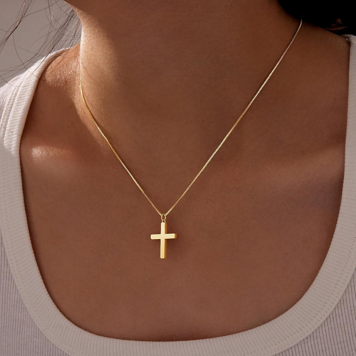 Cross Necklace for Women Teen Girls, Dainty 14K Gold Silver Plated Cross Choker Jewelry Non Tarnish Waterproof Cute Simple Small Necklace Christian Baptism Religious Faith Jewelry Gifts - Gold Plain