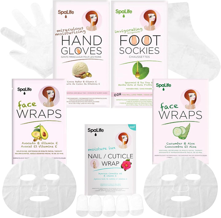 10 Piece Korean Face Mask &amp; Moisturizing Hand Gloves Set | Foot Mask Socks for Dry Cracked Hands &amp; Feet | Korean Skincare Cuticle Repair Mask Women | Self Care Gifts for Women | 10 Pack