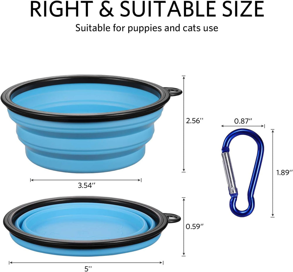 Collapsible Dog Bowl for Travel (12Oz), 6 Pack Portable Pet Bowl with Carabiners, Foldable, Expandable