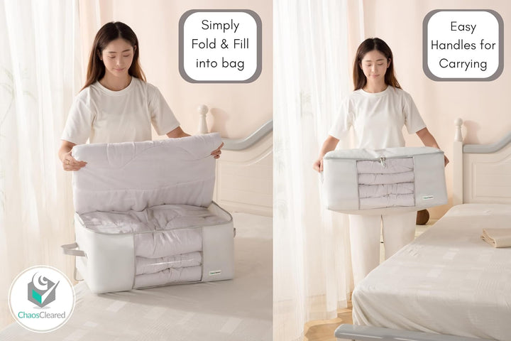 Comforter Storage Bag - Folding Organizer Bag for King/Queen Comforters, Pillows, Blankets, Bedding/Quilt, Blanket, Duvet, Mothproof Space Saver; Large Collapsible Organizers, 24"X14"X11"