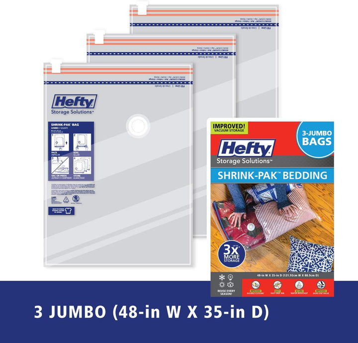 Space Bags Vacuum Storage Bags for Bedding Jumbo Compression 3 Pack Clear for Comforters Blankets (3 Jumbo/Bedding Solo)