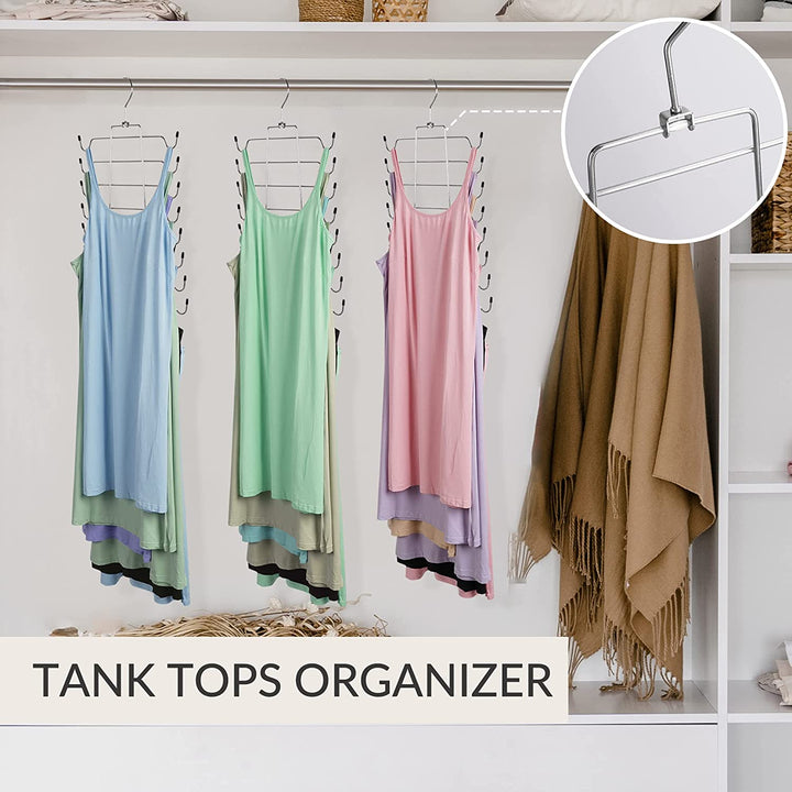 2 Pack Tank Top Hanger Space Saving, Bra Hangers for Closet Organizer, Hanging Bra Organizer Tank Tops Holder with 16 Hooks, Metal Closet Organizers and Storage Small Space Solutions, Silver