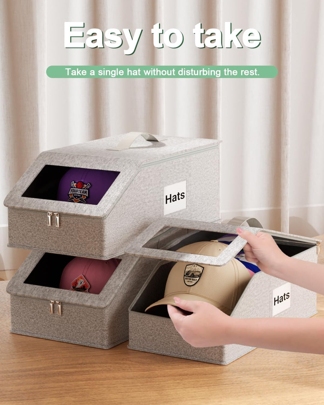 Hat Organzier for Baseball Caps - 2 PCS Stackable Hat Storage Holder Holds up to 26 Caps for Closet, Dust-Proof Hat Boxes Container with Clear Window for Home