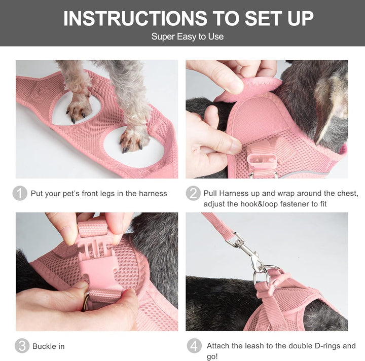 Cat Harness and Leash Set for Walking Kitten and Puppy, Escape Proof Kitten Harness with Breathable Lightweight Soft Mesh, Adjustable Reflective Step-In Design. (XXXS, Pink)