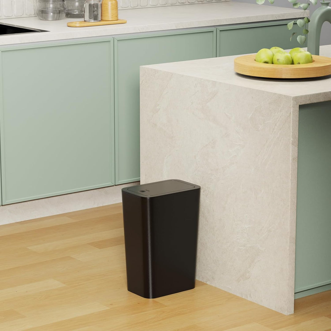 3 Pack 10 Liter Small Trash Can with Lid, 2.6 Gallon,Garbage Can Slim Trash Bin Waste Basket for Bathroom,Kitchen,Bedroom,Living Room,Office,Laundry - Black