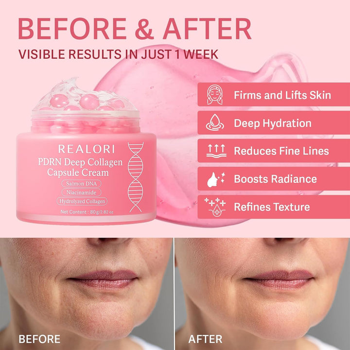PDRN Capsule Cream with Vitamin C &amp; Collagen – Korean Boba Moisturizer for Face, Pink Jelly Cream for Deep Hydration, Skin Repair, and Glow – Korean Skincare Gel for All Skin Types