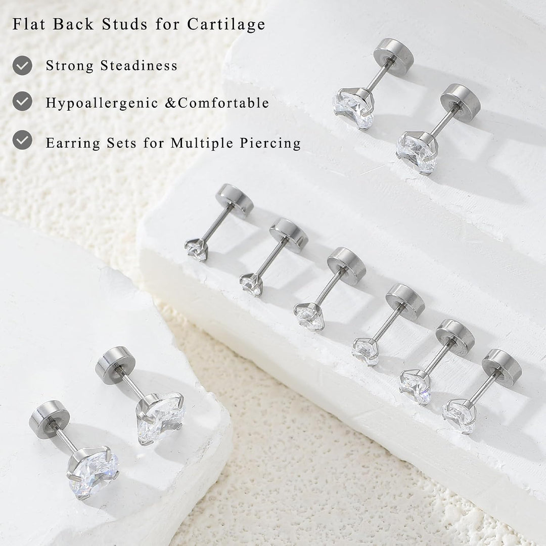 5 Pairs 14K Gold Plated Stud Earrings for Women, Hypoallergenic Earring Sets for Multiple Piercing, Premium Cubic Zirconia Studs Earrings for Women - Clear CZ