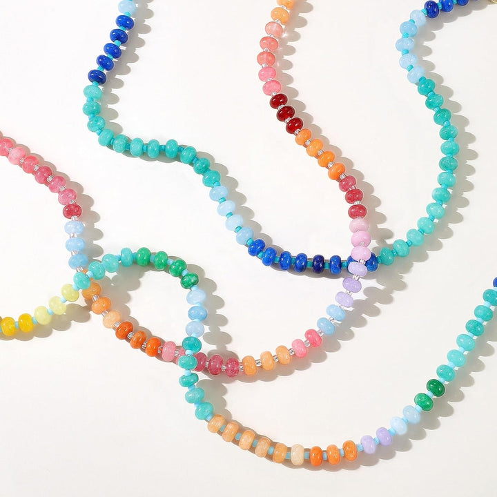 Beaded Gemstone Necklaces for Women, Boho Colorful Bead Choker Necklace, Natural Stone Handmade Summer Jewelry for Beach