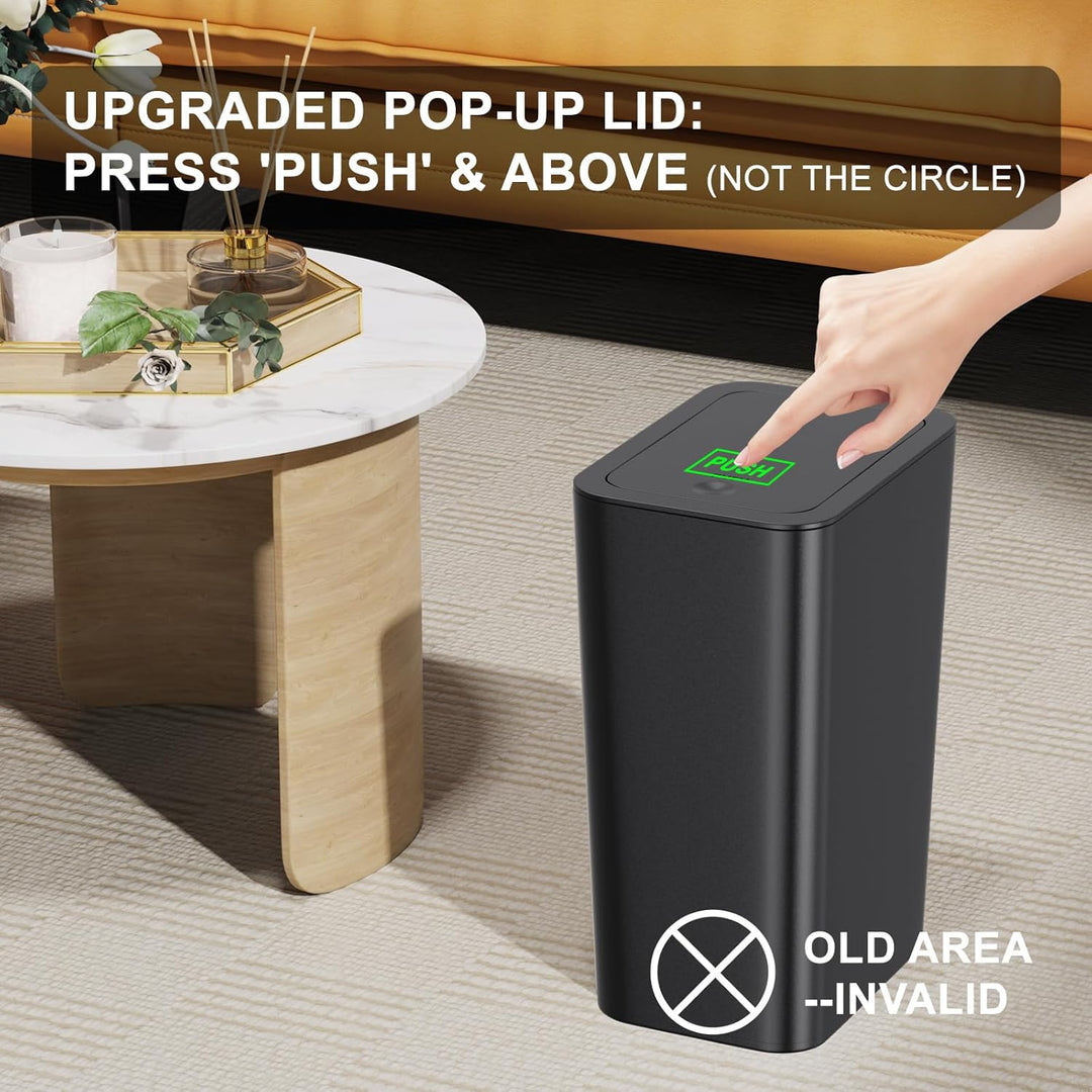 3 Pack 10 Liter Small Trash Can with Lid, 2.6 Gallon,Garbage Can Slim Trash Bin Waste Basket for Bathroom,Kitchen,Bedroom,Living Room,Office,Laundry - Black