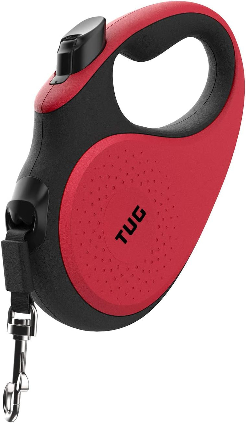 360° Tangle-Free Retractable Dog Leash with Anti-Slip Handle | 16 Ft Strong Nylon Tape | One-Handed Brake, Pause, Lock (Medium, Red)