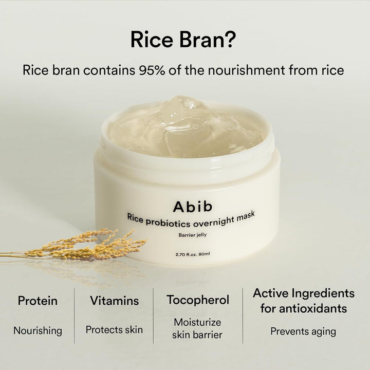 Rice Probiotics Overnight Face Mask Barrier Jelly 2.7 Fl Oz | Korean Sleeping Mask for Glass Skin | Moisturizing &amp; Slugging Cream