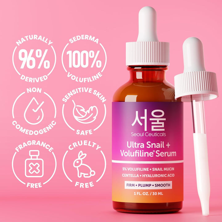Volufiline Serum + Snail Mucin - Extra Large 30Ml 100% Sederma Volifiline Korean Skincare - Volufine Plumping Skin Care for Face 1Oz