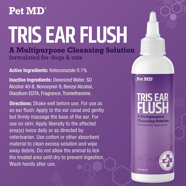 Veterinary Tris Flush Cat &amp; Dog Ear Cleaner - Dog Ear Flush - 12 Oz