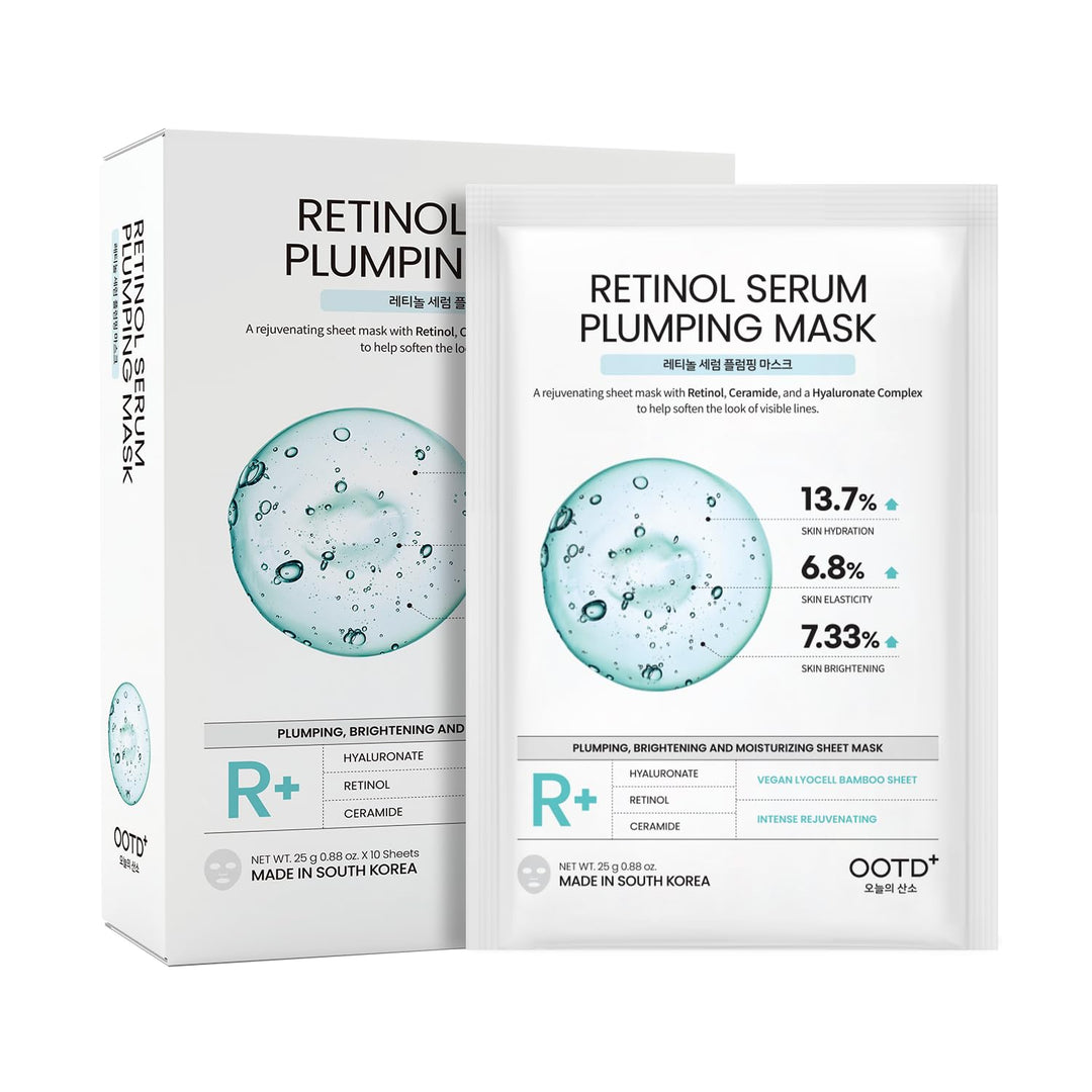 Rejuvenating Retinol Sheet Mask Korean Vegan Facial Mask, Wrinkle-Smoothing & Intense Moisturizing Sheet Mask with Ceramide & Hyaluronate (10-Count)