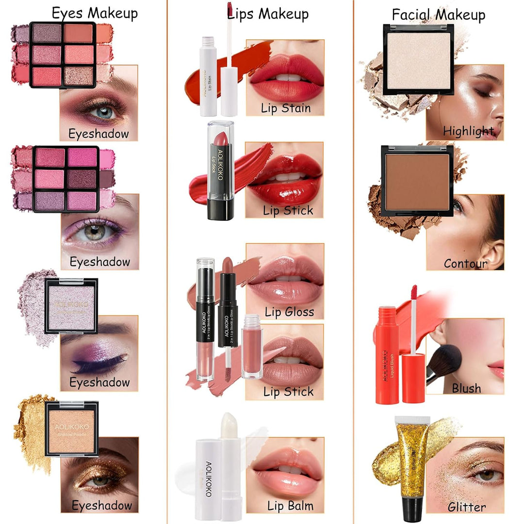 24 Pcs Makeup Kit for Women &amp; Teen Girls, Full Makeup Sets Gift with Eyeshadow, Blush, Lipstick, Mascara, Eyeliner, Glitter, Highlighter, Accessories