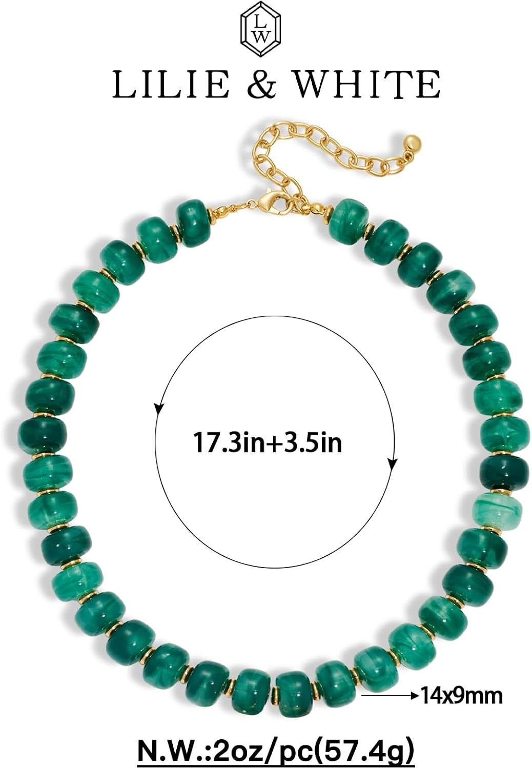 Resin Chunky Beaded Necklace for Women Minimalistic Modern Statement Necklace Jewelry Accessories - Green