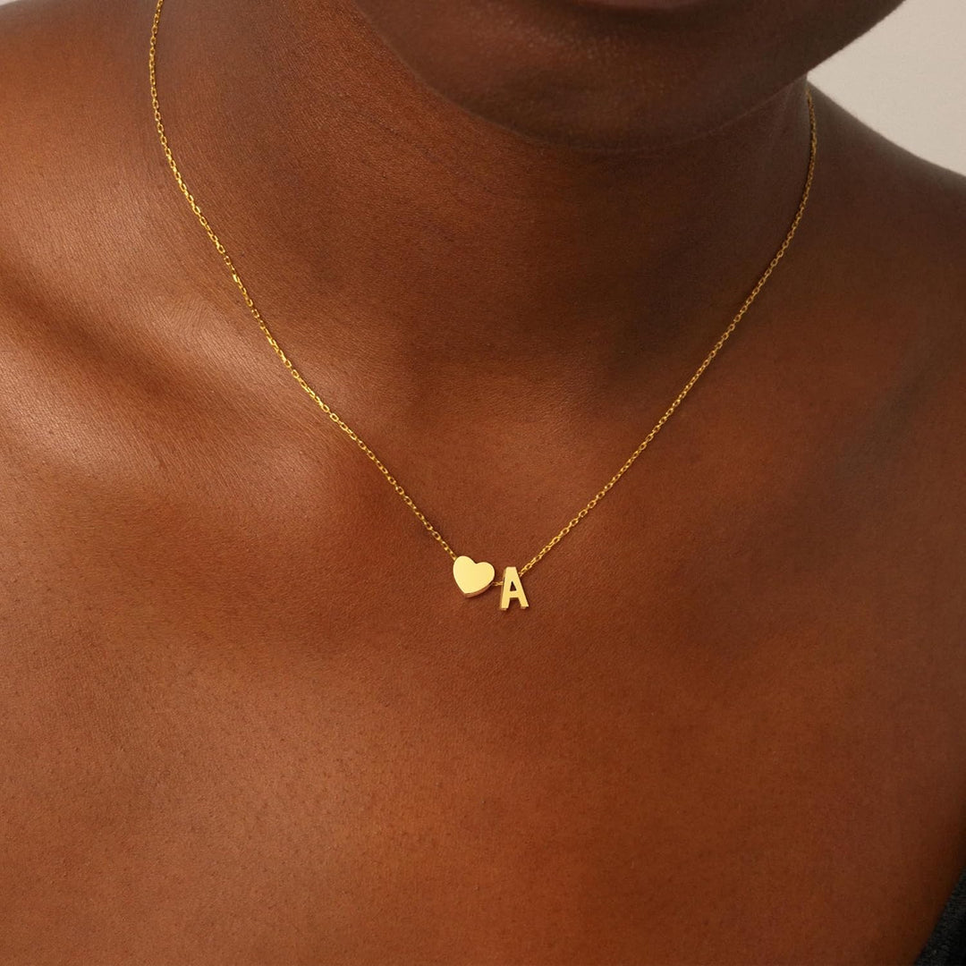 Heart Initial Necklaces for Women Girls, 18K Gold Plated A-Z Initial Necklace Tiny Heart Necklace Dainty Gold Initial Necklaces for Women Trendy Jewelry Gifts for Teen Girls