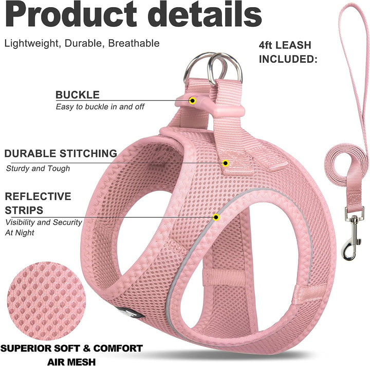 Cat Harness and Leash Set for Walking Kitten and Puppy, Escape Proof Kitten Harness with Breathable Lightweight Soft Mesh, Adjustable Reflective Step-In Design. (XXXS, Pink)