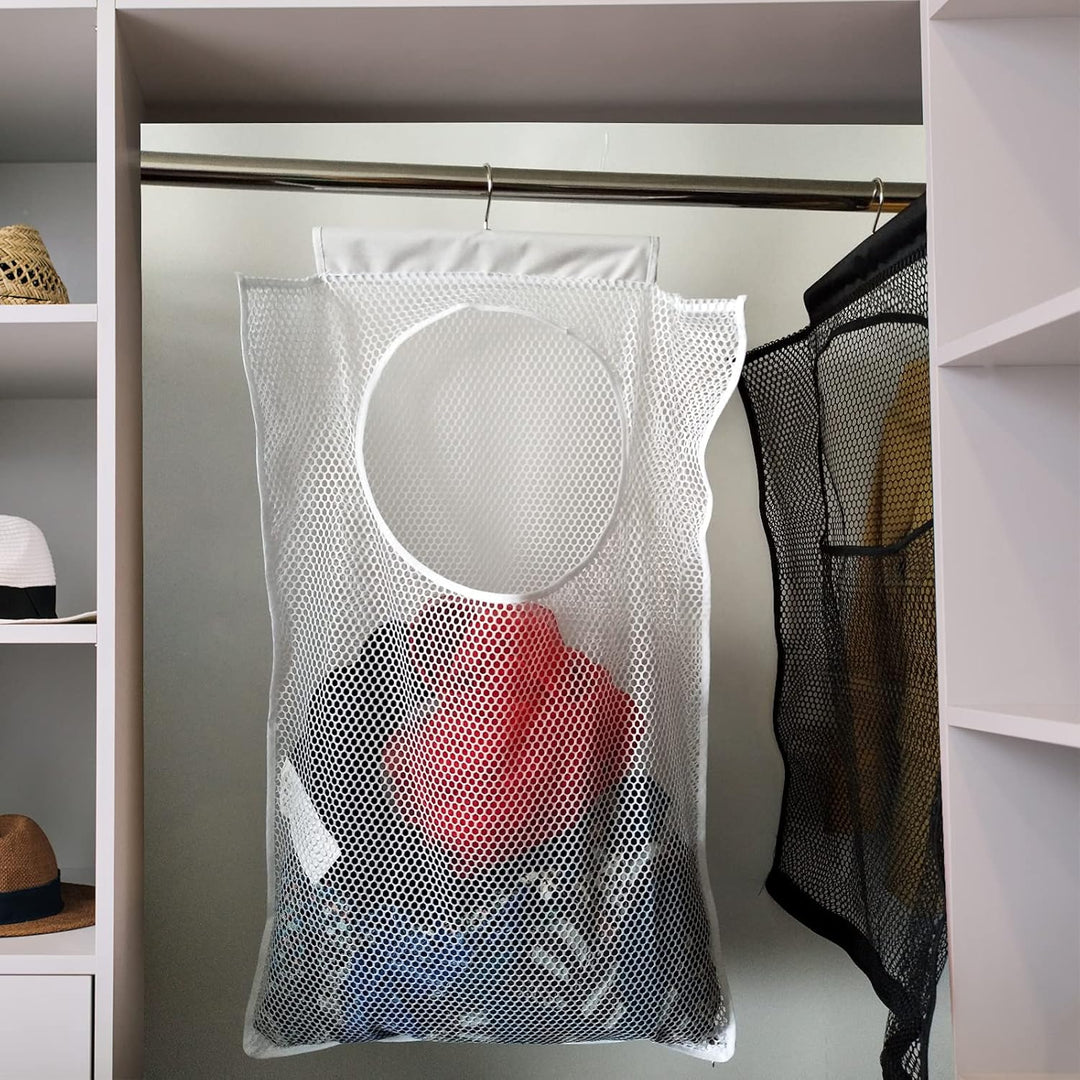 Hanging Mesh Laundry Hamper (30In*20In*2In) Large Dirty Clothes Bag, Can Be Used behind the Door &amp; Closet &amp; Caravan&amp; Bathroom (White)