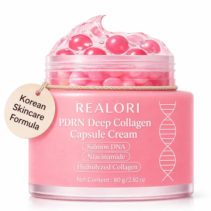 PDRN Capsule Cream with Vitamin C &amp; Collagen – Korean Boba Moisturizer for Face, Pink Jelly Cream for Deep Hydration, Skin Repair, and Glow – Korean Skincare Gel for All Skin Types