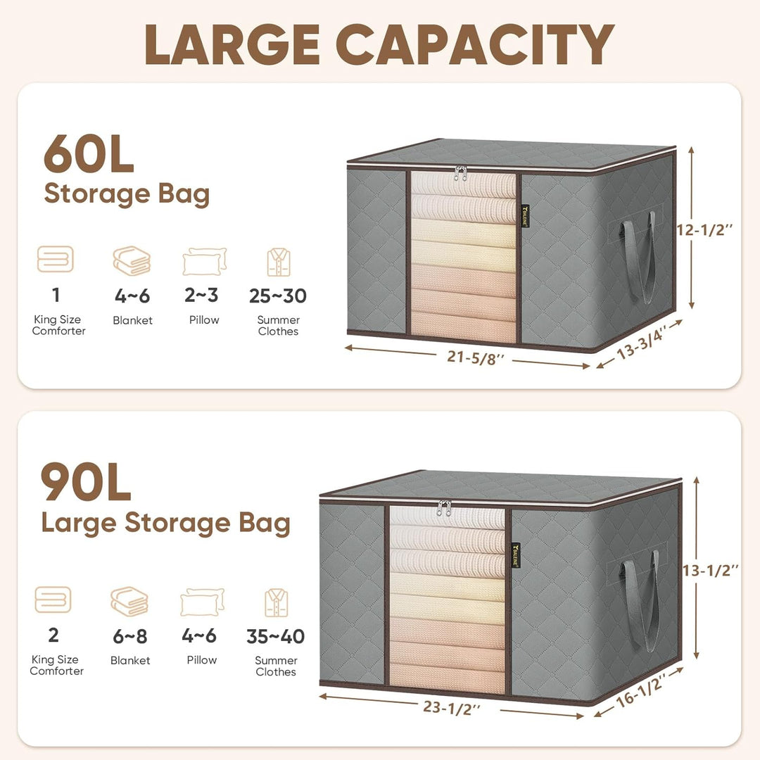6 Pack Clothes Storage Bags, 16 Gallon Storage Containers with Reinforced Handle, Sturdy Zipper, Closet Organizer for Blanket, Comforter, Pillow, Bedding (Grey, 6 Pack)