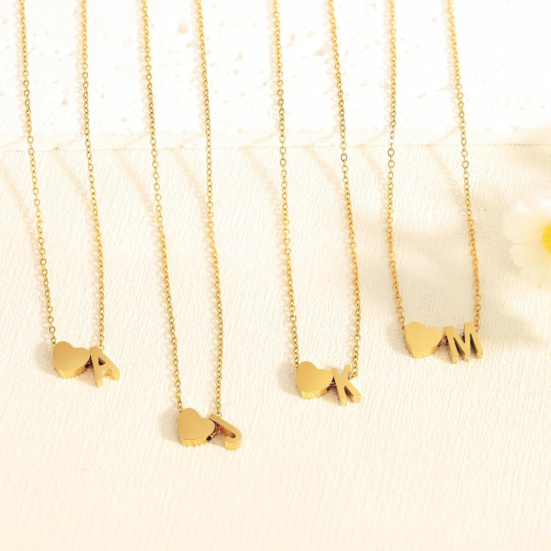 Heart Initial Necklaces for Women Girls, 18K Gold Plated A-Z Initial Necklace Tiny Heart Necklace Dainty Gold Initial Necklaces for Women Trendy Jewelry Gifts for Teen Girls