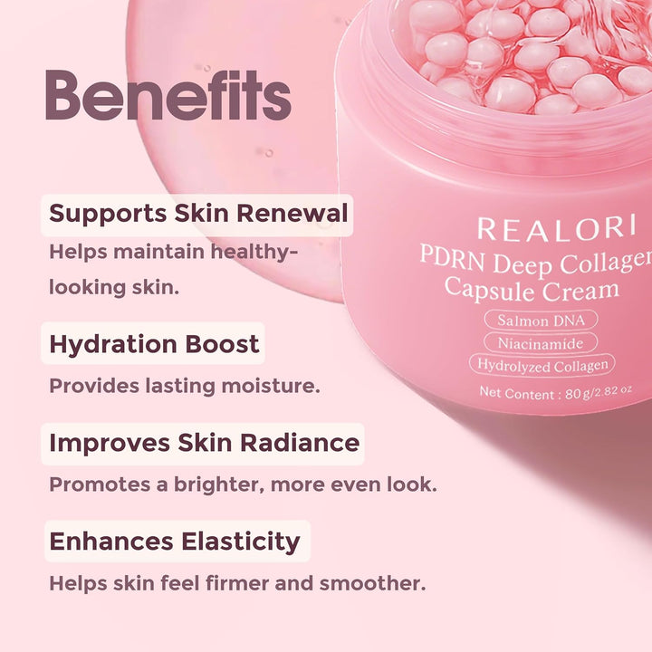 PDRN Capsule Cream with Vitamin C &amp; Collagen – Korean Boba Moisturizer for Face, Pink Jelly Cream for Deep Hydration, Skin Repair, and Glow – Korean Skincare Gel for All Skin Types