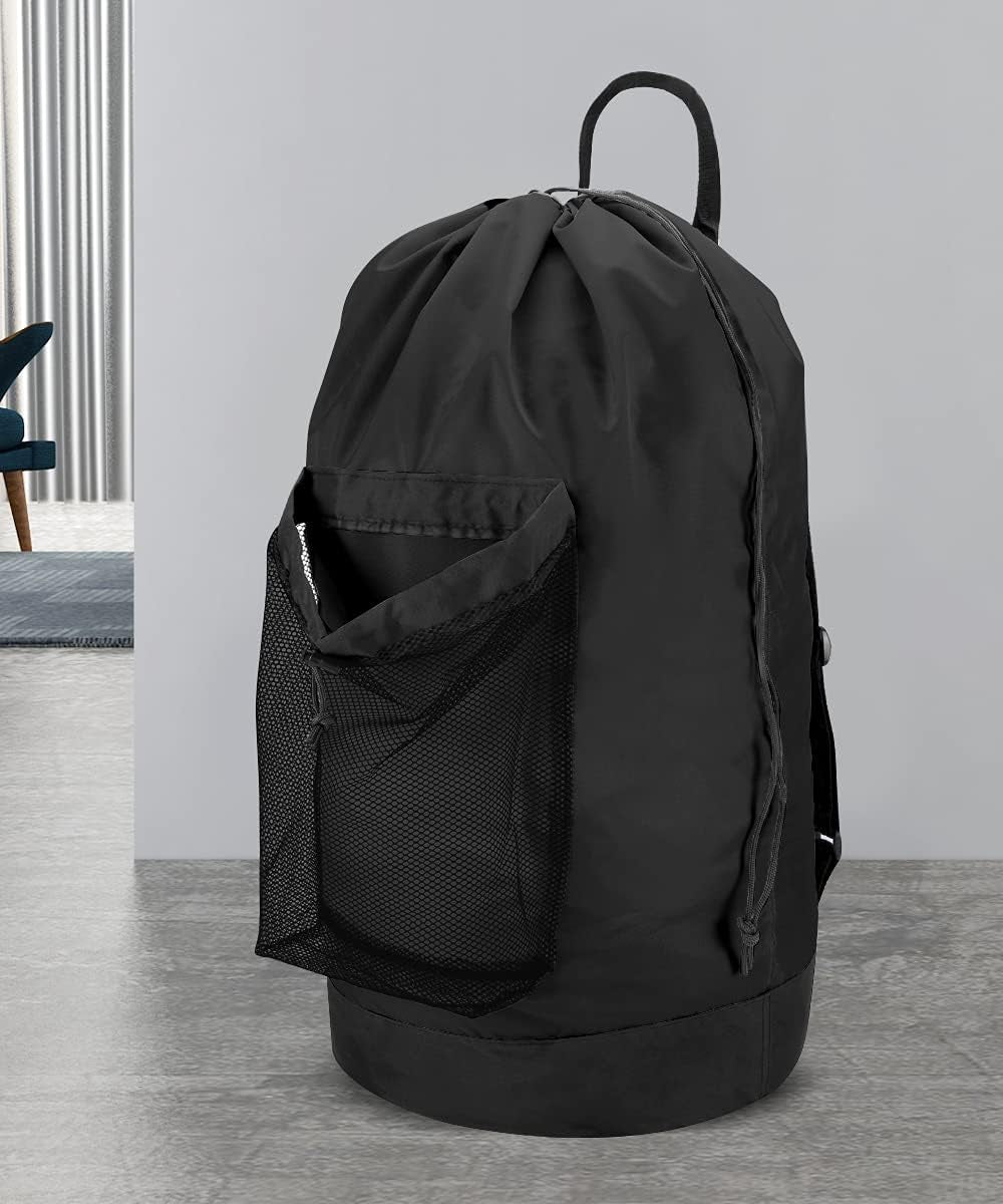 Backpack Laundry Bag, Laundry Backpack with Shoulder Straps and Mesh Pocket Durable Nylon Clothes Hamper Bag with Drawstring Closure for College, Travel, Laundromat, Apartment