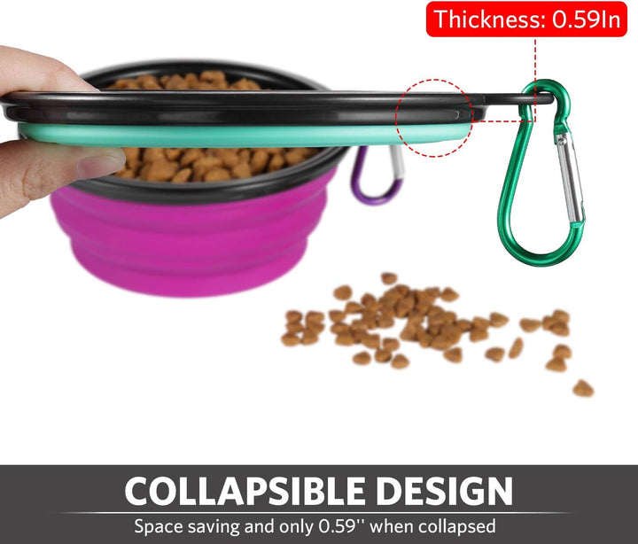 Collapsible Dog Bowl for Travel (12Oz), 6 Pack Portable Pet Bowl with Carabiners, Foldable, Expandable
