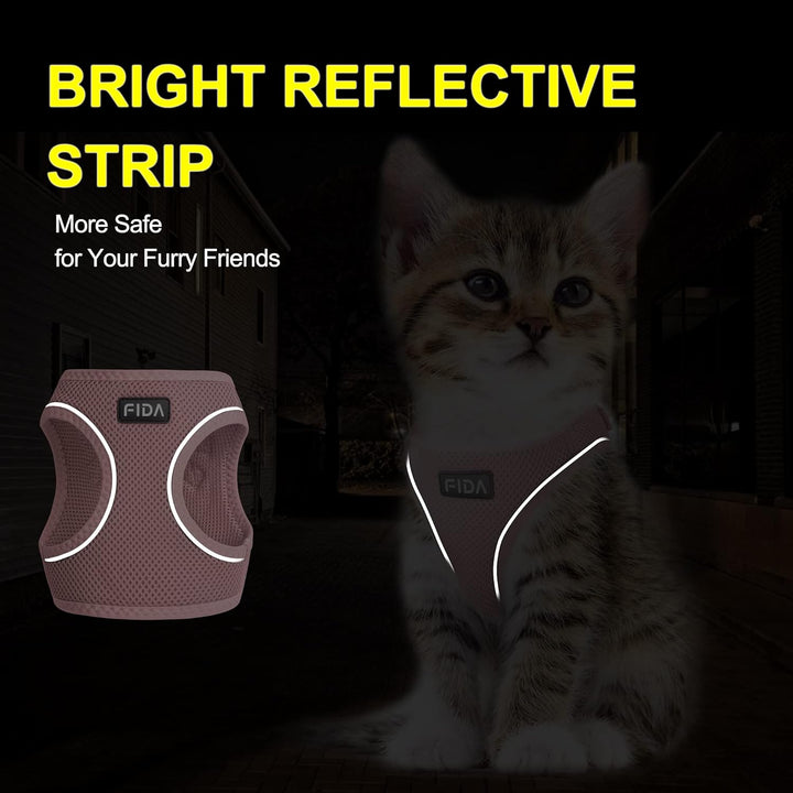 Cat Harness and Leash Set for Walking Kitten and Puppy, Escape Proof Kitten Harness with Breathable Lightweight Soft Mesh, Adjustable Reflective Step-In Design. (XXXS, Pink)