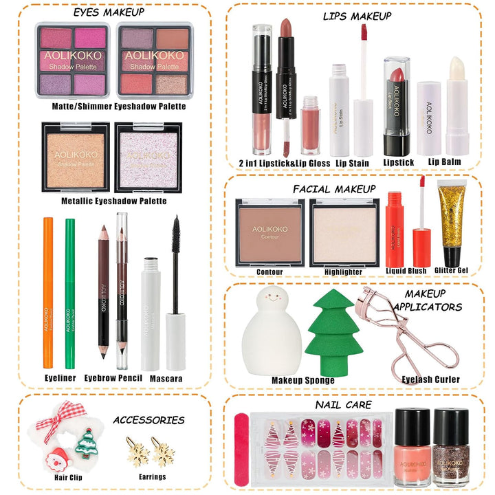 24 Pcs Makeup Kit for Women &amp; Teen Girls, Full Makeup Sets Gift with Eyeshadow, Blush, Lipstick, Mascara, Eyeliner, Glitter, Highlighter, Accessories