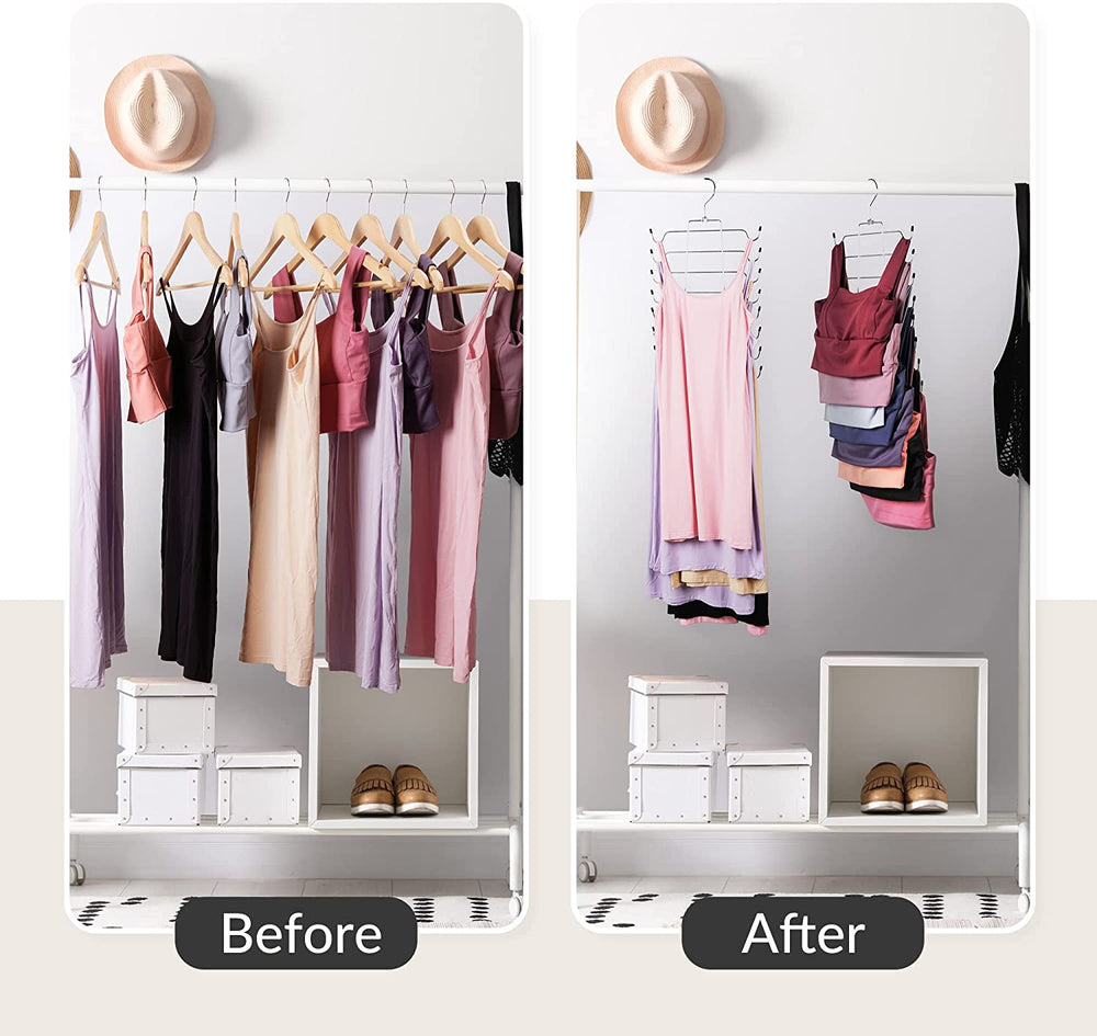2 Pack Tank Top Hanger Space Saving, Bra Hangers for Closet Organizer, Hanging Bra Organizer Tank Tops Holder with 16 Hooks, Metal Closet Organizers and Storage Small Space Solutions, Silver
