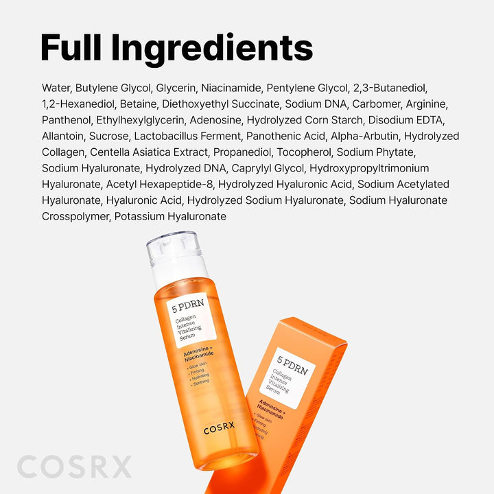 5 PDRN Collagen Intense Vitalizing Serum - Korean Serum for Skin Firming &amp; Glowing with Salmon DNA, Centella, Lactobacillus PDRN &amp; Collagen, Korean Skin Care (3.38 Fl.Oz.)