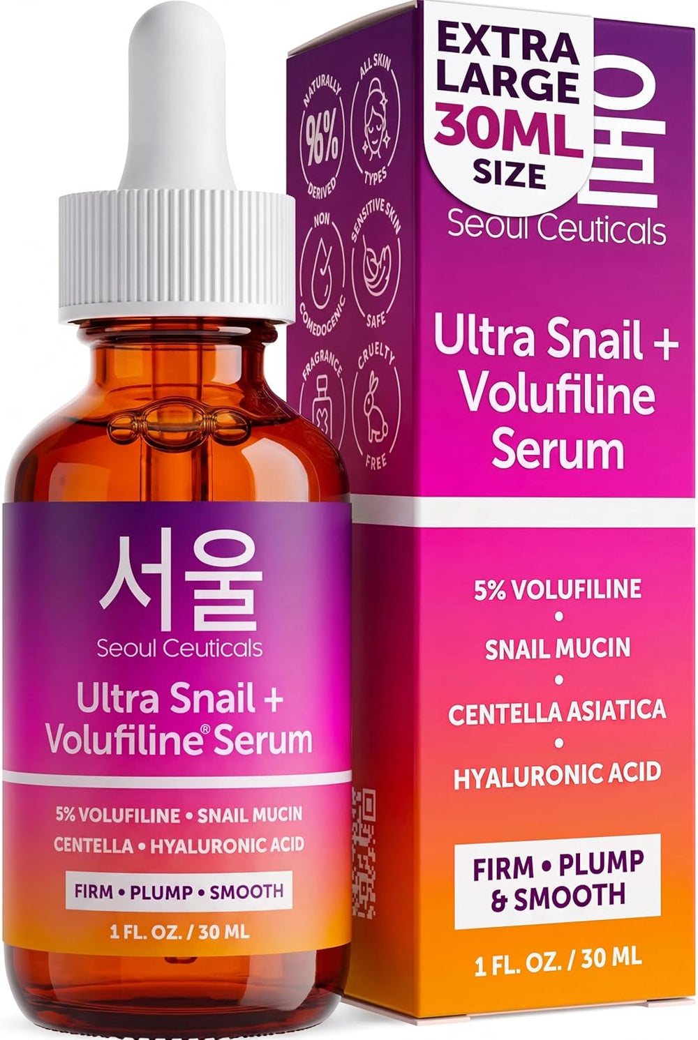 Volufiline Serum + Snail Mucin - Extra Large 30Ml 100% Sederma Volifiline Korean Skincare - Volufine Plumping Skin Care for Face 1Oz