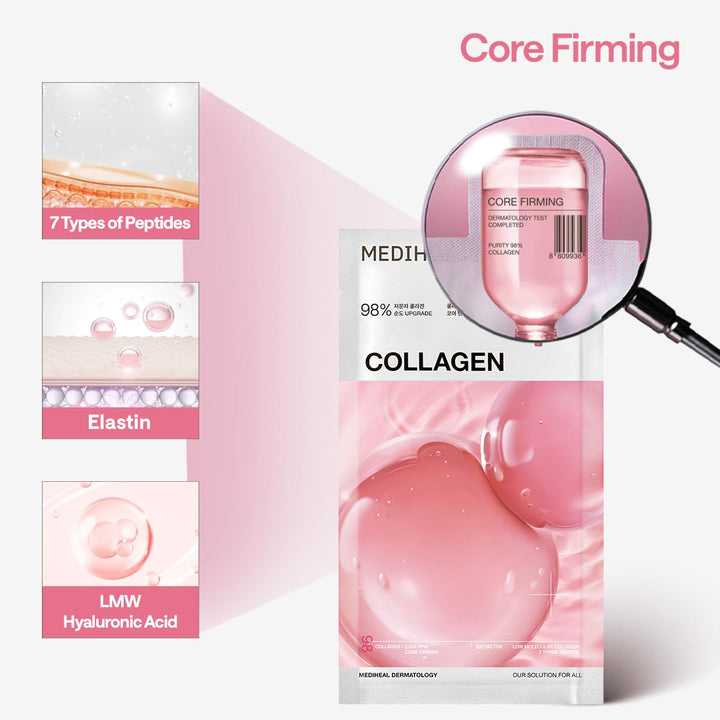 Essential Face Mask [Collagen] 10 Pcs. for Plumping Hydration, Glass Skin &amp; Skin Nourishment - Travel Essentials, Korean Beauty Sheet Mask