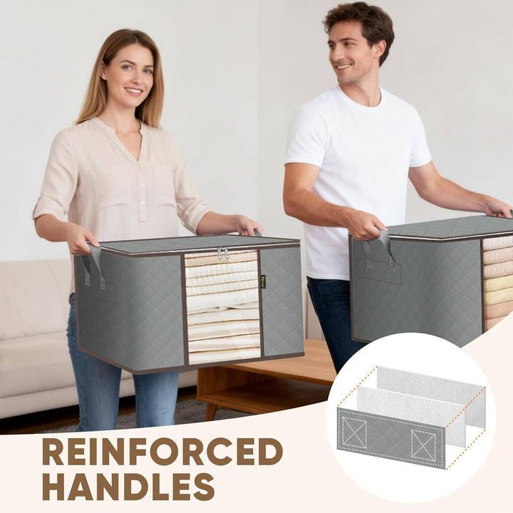 2 Pack Clothes Storage Bags, 24 Gallon Storage Containers with Reinforced Handle, Sturdy Zipper, Closet Organizer for Blanket, Comforter, Pillow, Bedding (Grey, 2 Pack)