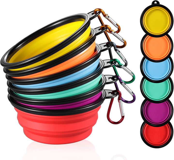 Collapsible Dog Bowl for Travel (12Oz), 6 Pack Portable Pet Bowl with Carabiners, Foldable, Expandable