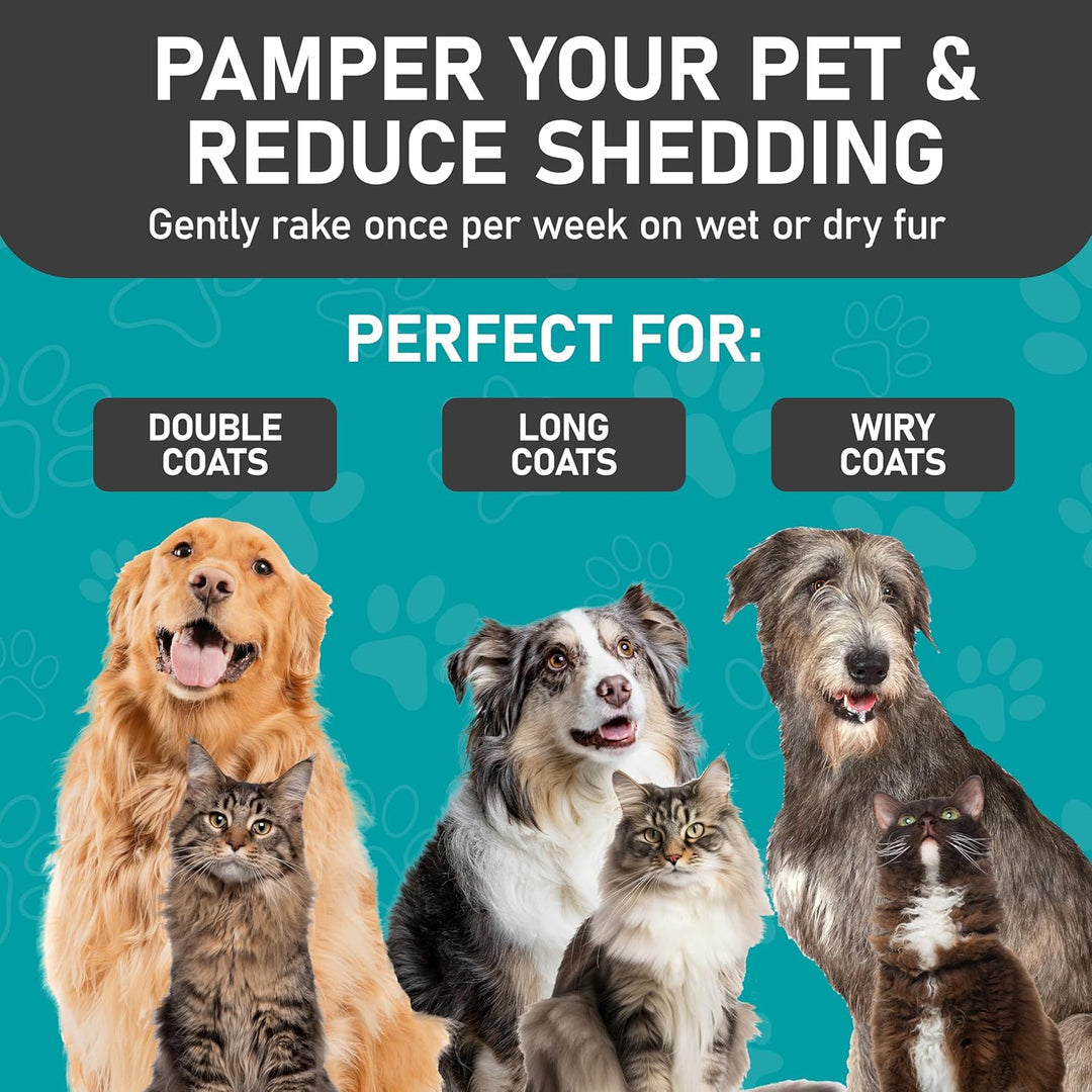 Hair Brush - Double Sided Shedding, Dematting Undercoat Rake for Dogs, Cats - Extra Wide Dog Grooming Brush, Pink