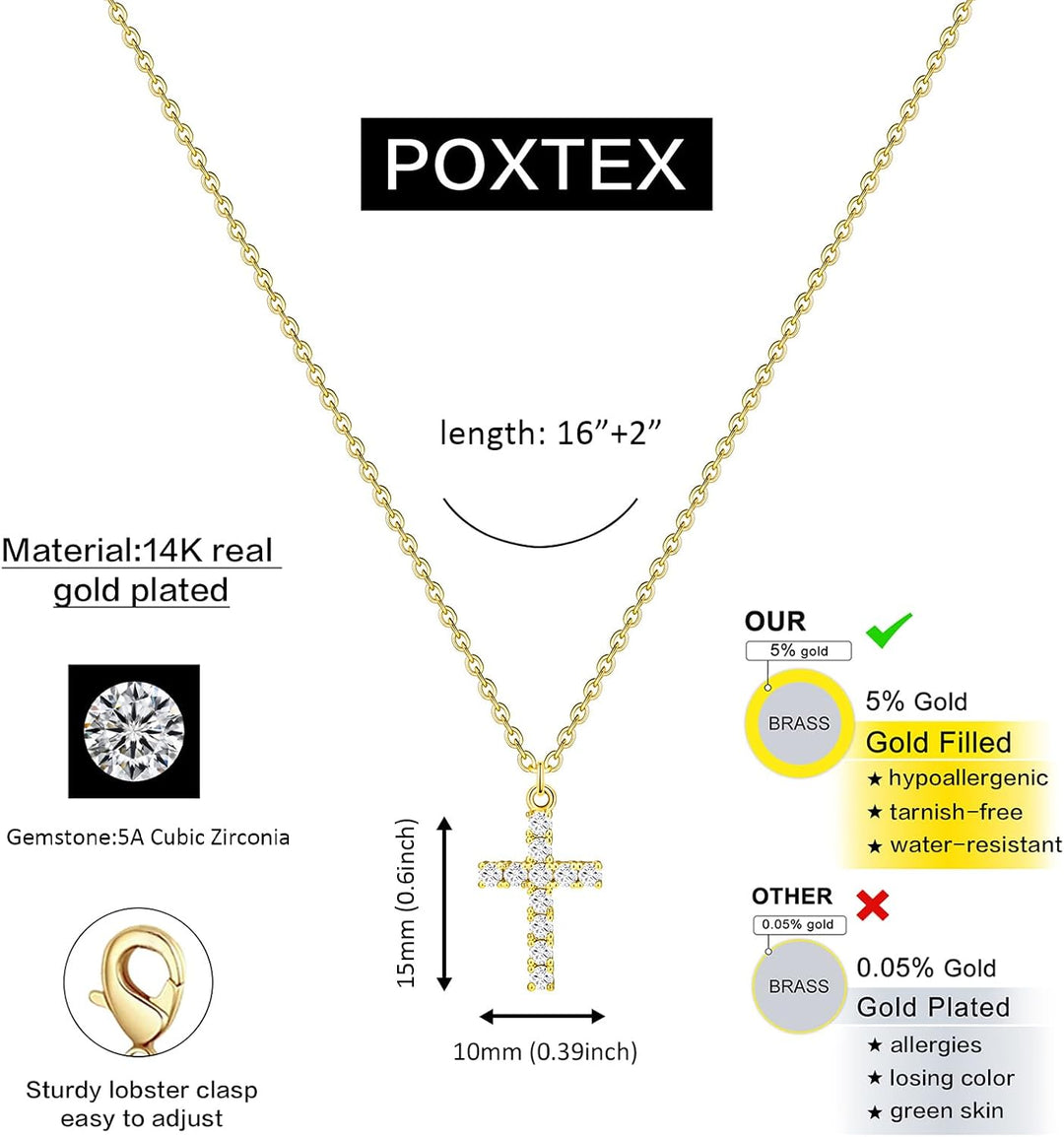 Cross Necklace for Women Teen Girls, Dainty 14K Gold Silver Plated Cross Choker Jewelry Non Tarnish Waterproof Cute Simple Small Necklace Christian Baptism Religious Faith Jewelry Gifts - Gold CZ
