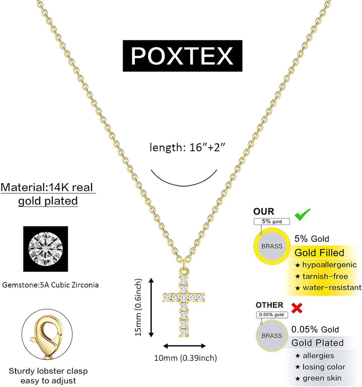 Cross Necklace for Women Teen Girls, Dainty 14K Gold Silver Plated Cross Choker Jewelry Non Tarnish Waterproof Cute Simple Small Necklace Christian Baptism Religious Faith Jewelry Gifts - Gold CZ