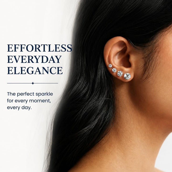 5 Pairs 14K Gold Plated Stud Earrings for Women, Hypoallergenic Earring Sets for Multiple Piercing, Premium Cubic Zirconia Studs Earrings for Women - Clear CZ