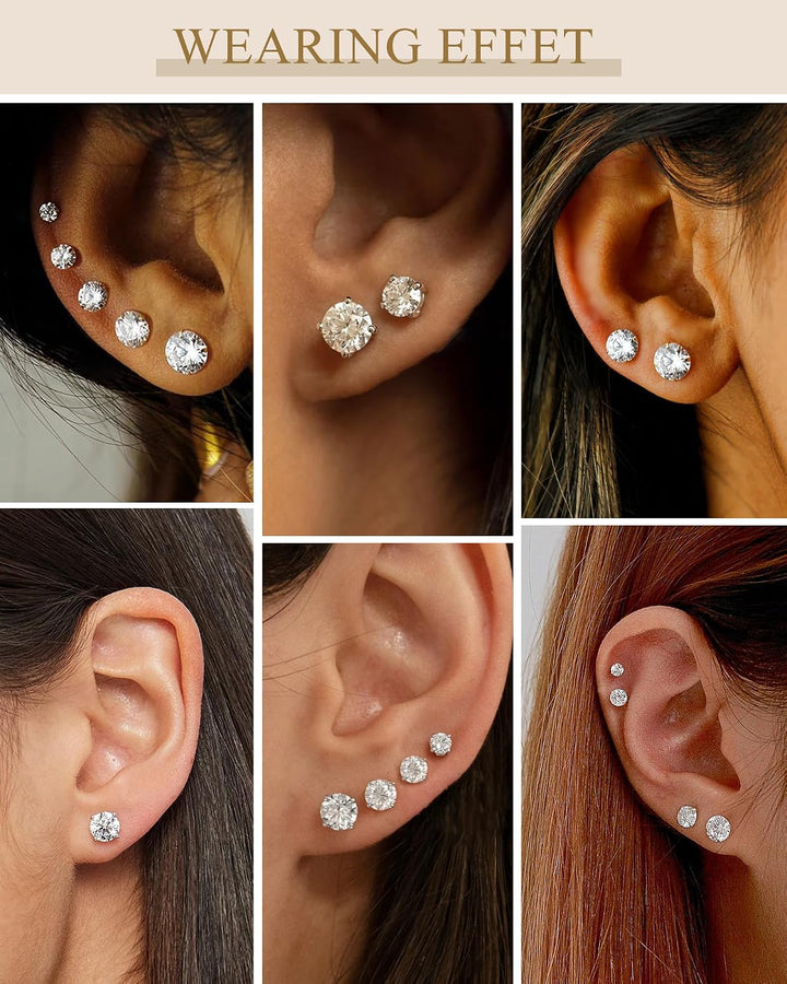 5 Pairs 14K Gold Plated Stud Earrings for Women, Hypoallergenic Earring Sets for Multiple Piercing, Premium Cubic Zirconia Studs Earrings for Women - Clear CZ