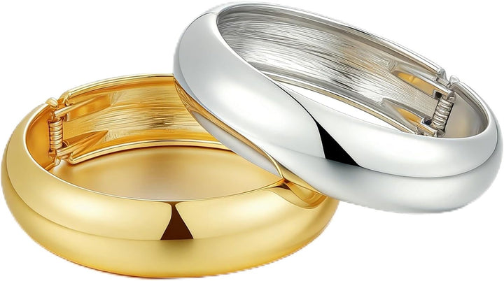 Chunky Gold Bangle Bracelets for Women, Dainty 14K Gold Plated Big Stackable Bangles Set, Trendy Statement Cuff Bracelet Stack Fashion Jewelry Gifts - Two-Tone
