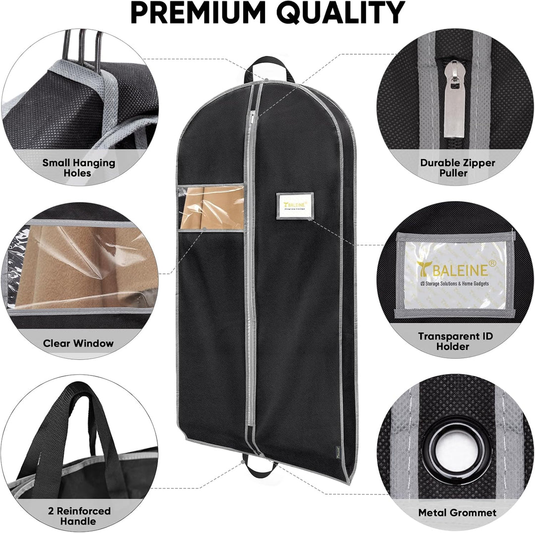 2PK Heavy Duty Garment Bag with Shoe Storage Travel Bag for Dresses, Suit, Coats Travel Essential (60", Black)