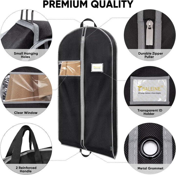2PK Heavy Duty Garment Bag with Shoe Storage Travel Bag for Dresses, Suit, Coats Travel Essential (60", Black)