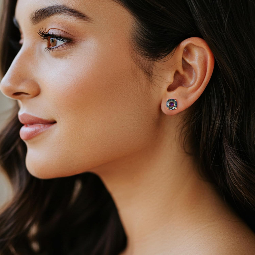 5 Pairs 14K Gold Plated Stud Earrings for Women, Hypoallergenic Earring Sets for Multiple Piercing, Premium Cubic Zirconia Studs Earrings for Women - Multicolor