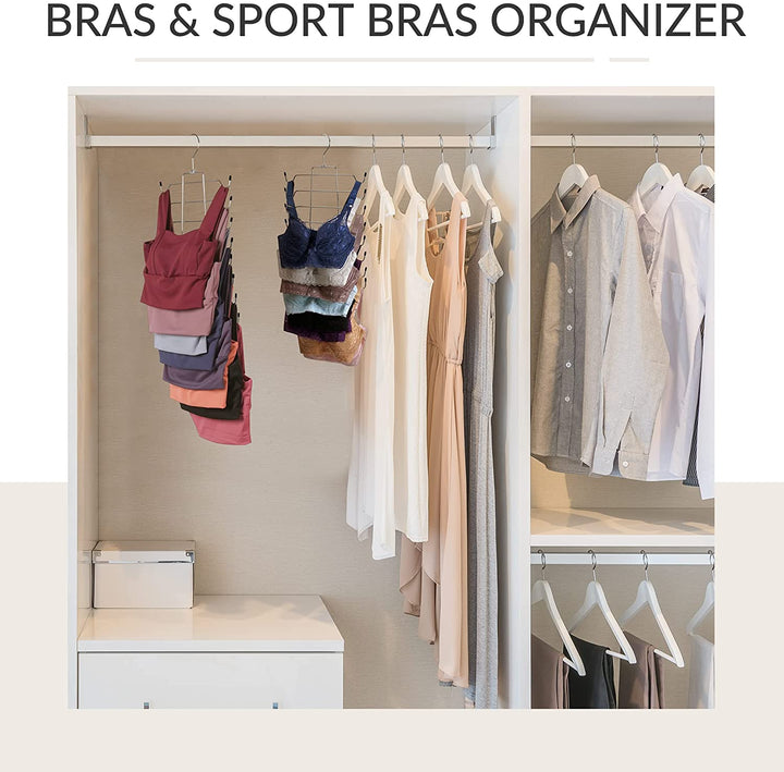 2 Pack Tank Top Hanger Space Saving, Bra Hangers for Closet Organizer, Hanging Bra Organizer Tank Tops Holder with 16 Hooks, Metal Closet Organizers and Storage Small Space Solutions, Silver