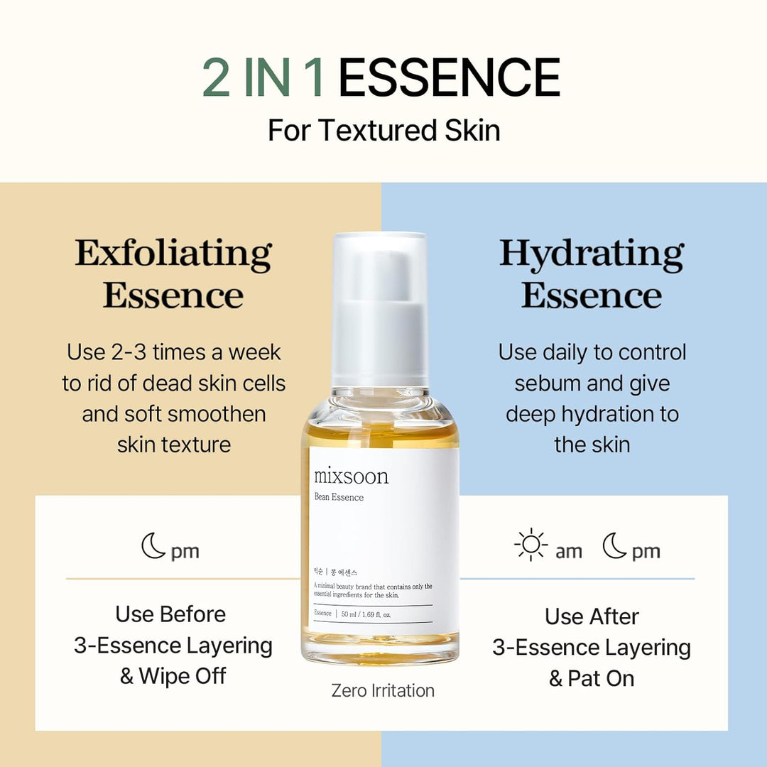 Bean Essence Korean Skin Care, Gentle AHA Exfoliating Essence for Glass Skin Glow, Hydrating Face Serum with Fermented Bean, Smooth Skin, 30Ml / 1.01 Fl.Oz. Korean Glass Skin Care