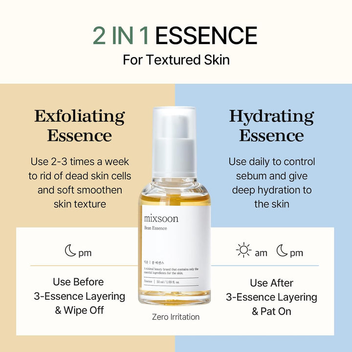 Bean Essence Korean Skin Care, Gentle AHA Exfoliating Essence for Glass Skin Glow, Hydrating Face Serum with Fermented Bean, Smooth Skin, 30Ml / 1.01 Fl.Oz. Korean Glass Skin Care